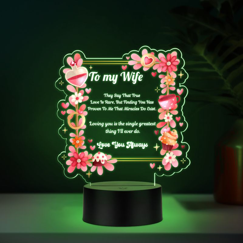 Couples Led Night Lamp Gift Item for Wedding, Anniversary, Birthday & Valentine's Day Romantic Gift for Couples | Multicolored Light (to My Wife Gift)